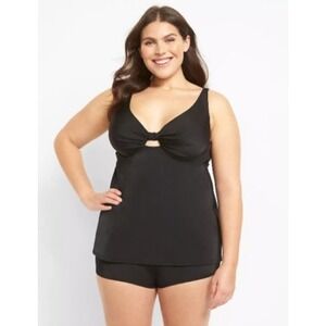 Lane Bryant Cacique NWT Plunge Underwire Tankini Top Knot Front Size Black 42DDD